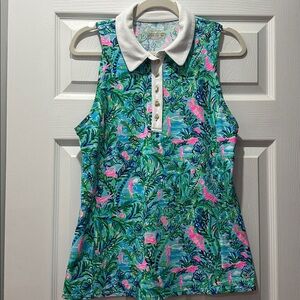Lilly Pulitzer Tropical Print Sleeveless Polo Shirt